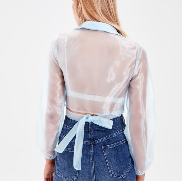 🆕Organza crop blouse with blue binding detail - Picture 4 of 4